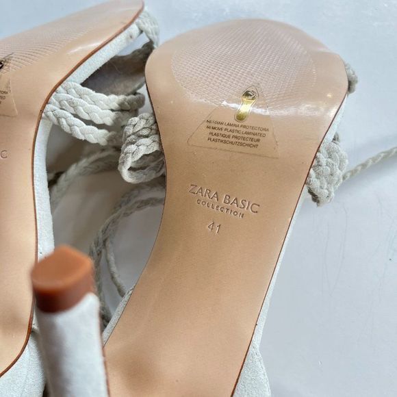 NEW Zara Leather High Heel Braided Detail Womens Size 41 US 10 Ankle Wrap - Picture 8 of 11